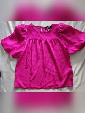 DKNY Hot Pink Puff Sleeve Satin Blouse Size S